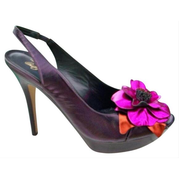 Donald Pliner Dark Purple Metallic Leather Shoe New Platform Peep Toe NIB $395